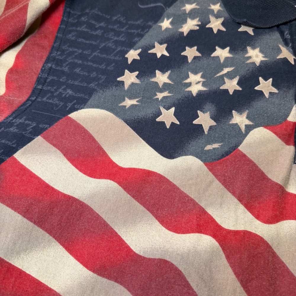 American Summer Mens Size Large USA Flag Polo Shirt Patriotic Cotton Navy Red - Picture 7 of 10